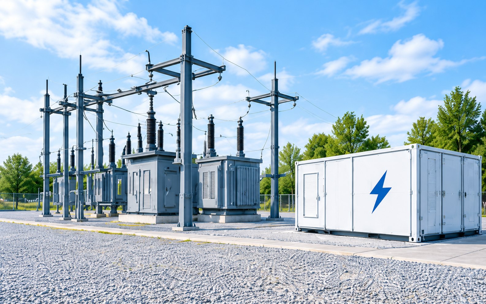 Substation equipment alongside a battery energy storage system
